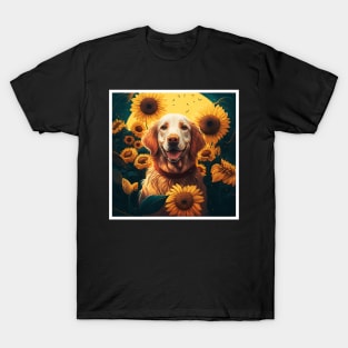 Golden Retriever Dog, Surrounded by Sunflowers, Dog Lover T-Shirt